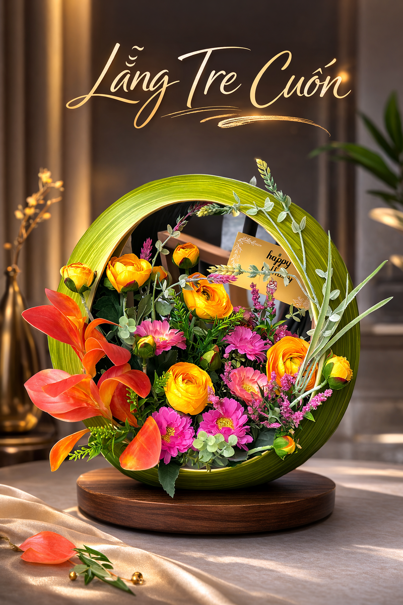 Lẵng Tre Cuốn Nativia – Lẵng Hoa, Lẵng Quả Thủ Công Tinh Tế Từ Tre