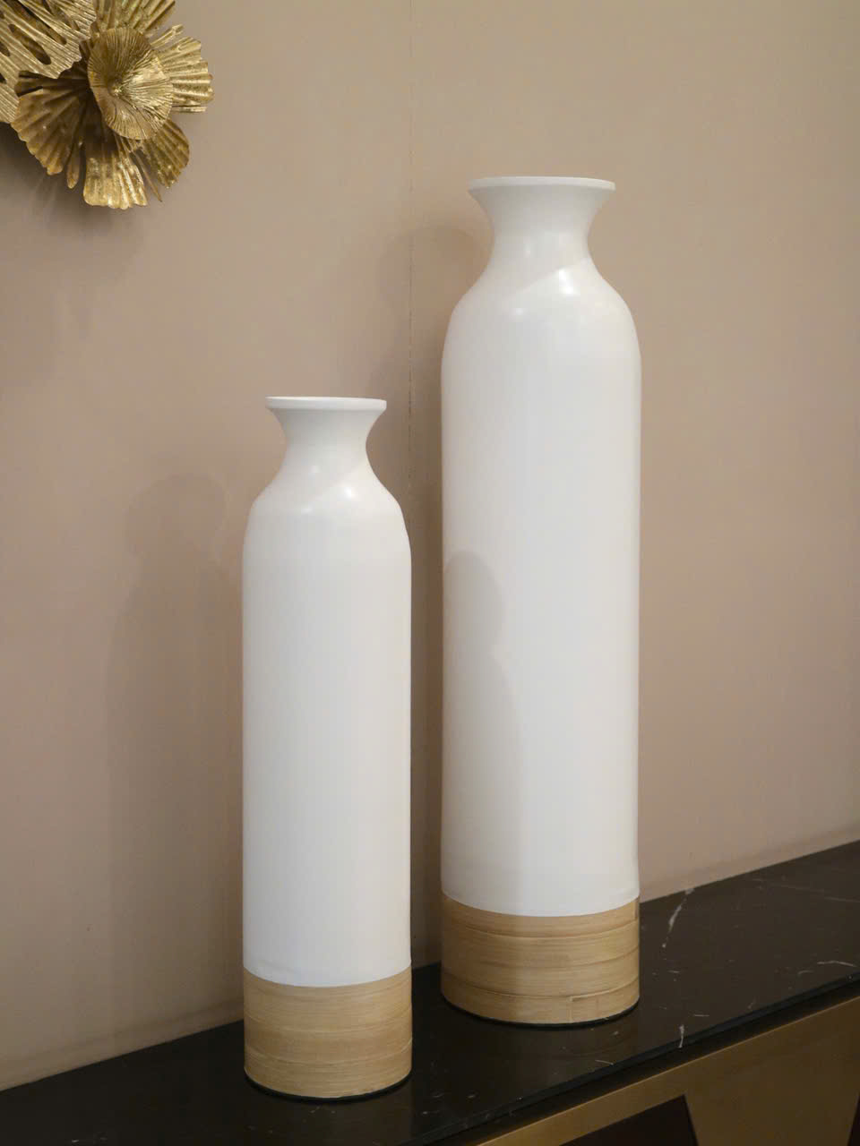 Bộ bình tre cuốn bịt vân màu trắng